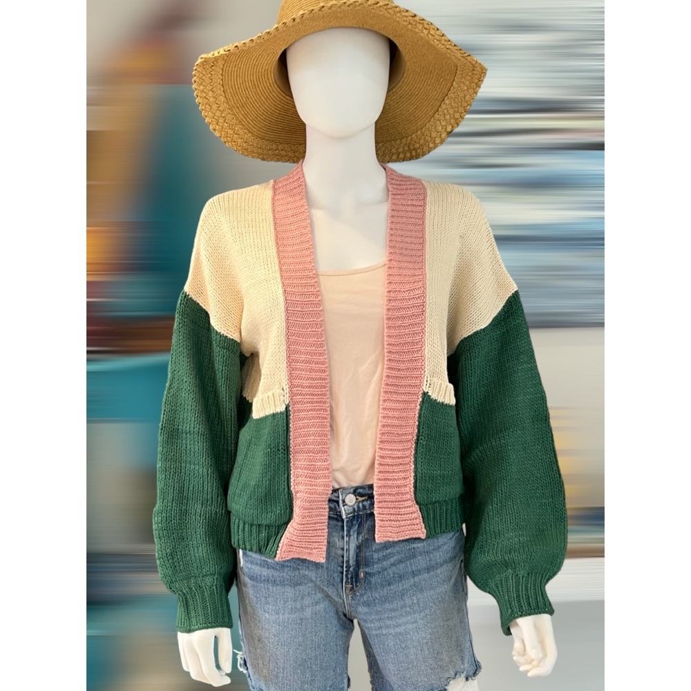 POLAGRAM Super cute color block cardigan S M L - Picture 3 of 5